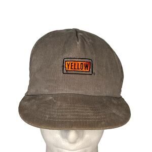 YELLOW Freight Trucking Stylemaster Vintage USA 80's Tan Corduroy Snapback Hat